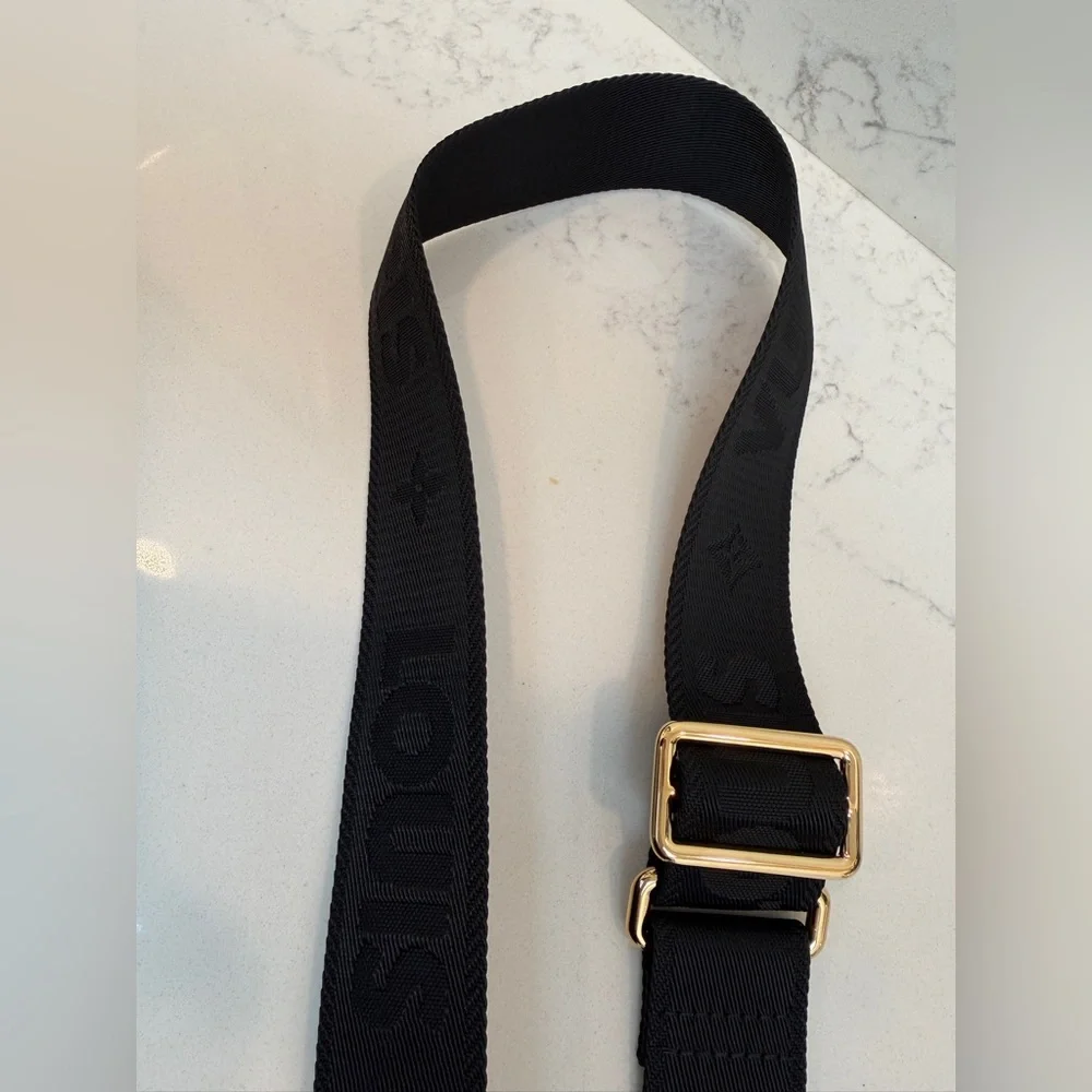 RARE! NEW Louis Vuitton Black Nylon Adjustable Strap with Gold Hardware